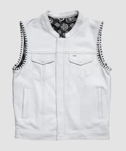 Hunt Club White Leather Biker Vest– White Edition for Riders