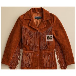 Reddish brown suede fringe jacket women western cowgirl coat front view