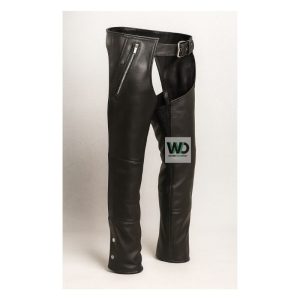 black leather motorcycle chaps zip panel riding