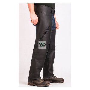 black leather motorcycle chaps zip pocket riding