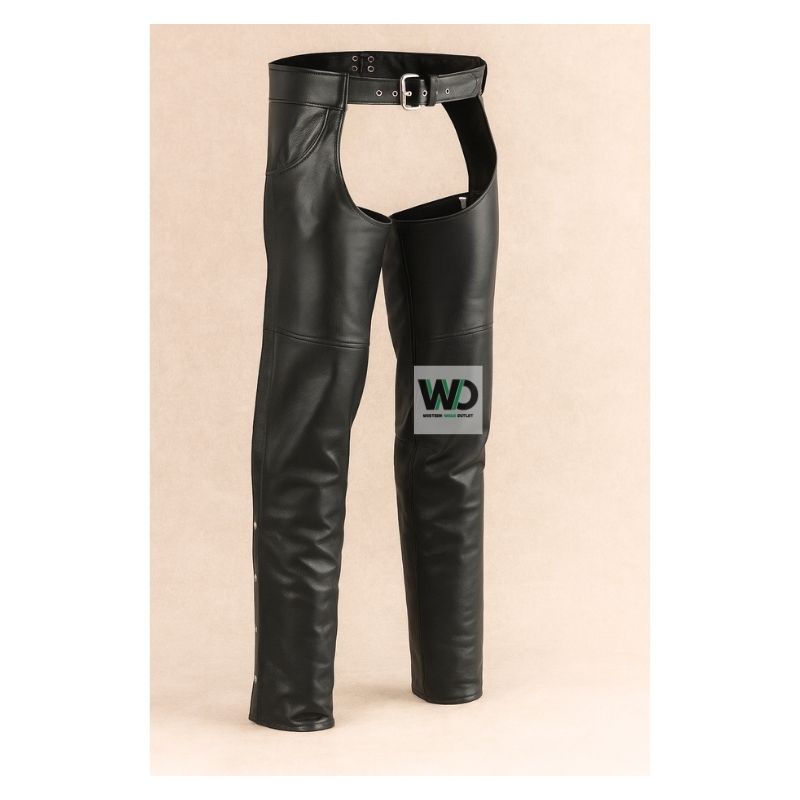 black western leather chaps snap leg riding