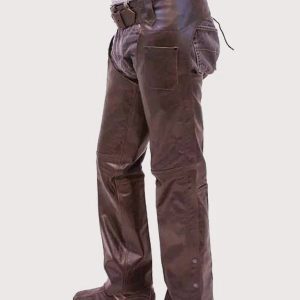 brown leather cowboy chaps utility pocket western