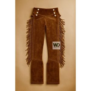 Brown suede fringe pants with side lacing western style
