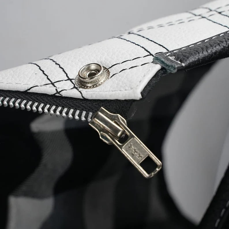 Men’s Black and White Leather Vest – Quilted Yoke - Image 3
