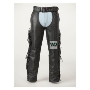 mens fringe leather chaps stretch panel riding