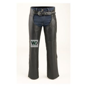mens black leather motorcycle chaps belted riding fit