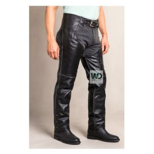 mens black leather motorcycle chaps riding fit