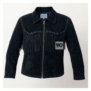 Black suede fringe jacket men western cowboy style front view
