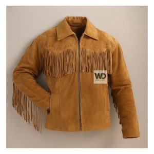 Suede fringe jacket men western heritage style front view