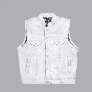 White leather vest men snap front with chest pockets front view