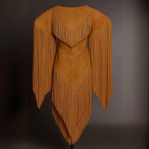 rust brown suede fringe dress western style women