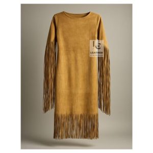 tan suede fringe shift dress western style women