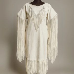white leather fringe dress western style women