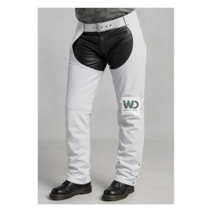 white leather chaps black contrast panel riding