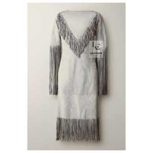 white suede fringe maxi dress western style women