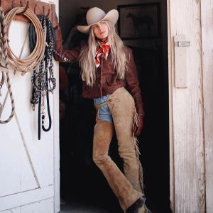 womens tan suede fringe chaps fitted western